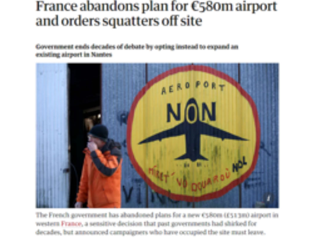 מאבק של 60,000 איש בצרפת הביא לביטול החלטת ממשלה להקים שדה תעופה בעמק הלואר